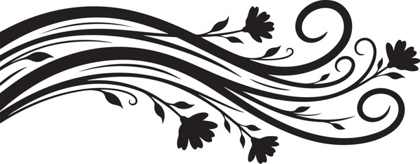 Fototapeta premium Elegant black floral design with swirling lines and leaves