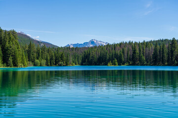 The Second Lake of Valley of the Five Lakes. Tranquil Turquoise Lake in Jasper National Park, Alberta, Canada.