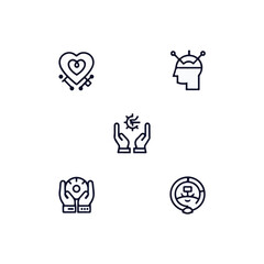  Robot and Human Collaboration and Teamwork Vector Line Art Set.
