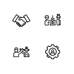  Robot and Human Collaboration and Teamwork Vector Line Art Set.
