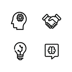 Human-AI Neural Interface and Cognitive Assistance Line Art Icons.