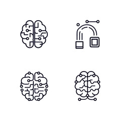 Human-AI Neural Interface and Cognitive Assistance Line Art Icons.