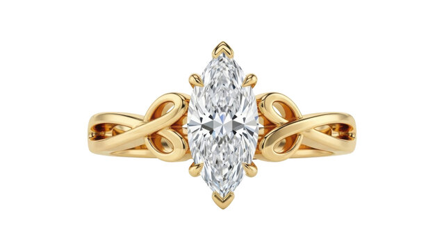 Elegant marquise diamond engagement ring isolated on transparent background