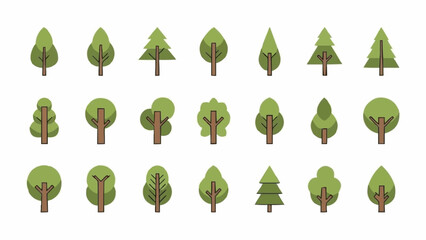 Collection of stylized green trees in flat design style.