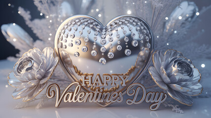 Valentine's day heart ornament with snowflakes and roses