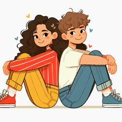 boy and girl sitting back to back 