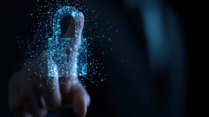 Digital padlock abstract glowing on finger