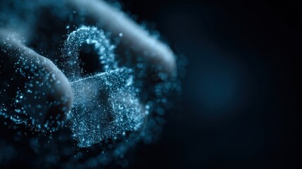 Digital padlock formed from glowing particles