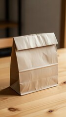 Brown Paper Lunch Bag on Wood.