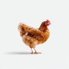 Fototapeta premium Vibrant Brown Chicken Standing Against a Clean White Background for Farm and Agriculture Themes