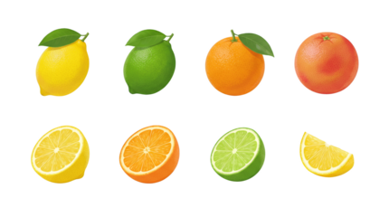 Fresh Citrus Fruit Set with Lemon Lime Orange Grapefruit Slices Realistic Style