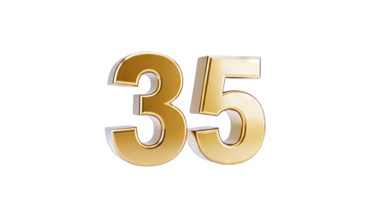 3D Gold Number 35 3D Render on transparent background