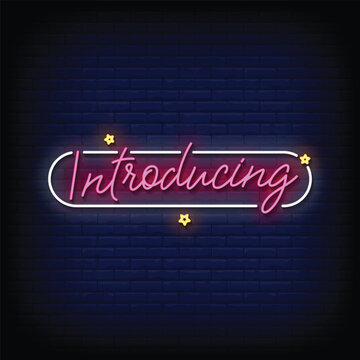 introducing neon signboard with brick wall background vector