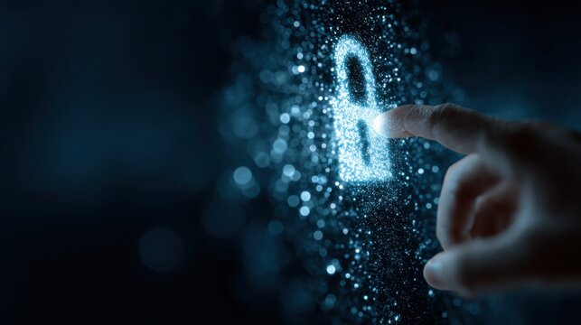 Glowing digital padlock activated by finger - Powered by Adobe