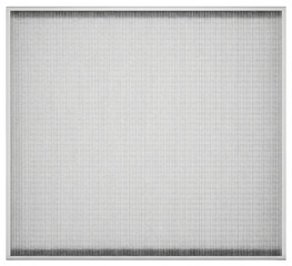 Square pleated white air filter panel with grey plastic frame border isolated on a transparent background