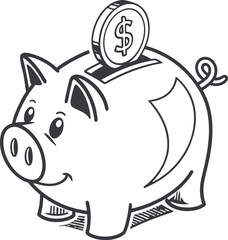 Fototapeta premium Piggy Bank's Investment: A classic illustration of a piggy bank, with a dollar coin dropping into the slot. This image captures the essence of savings, financial planning.