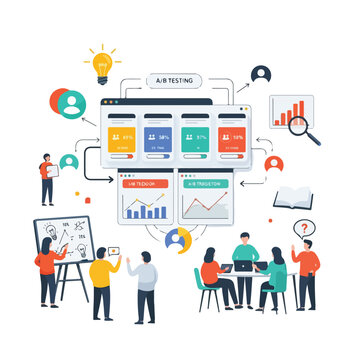 A/B testing concept with people analyzing data