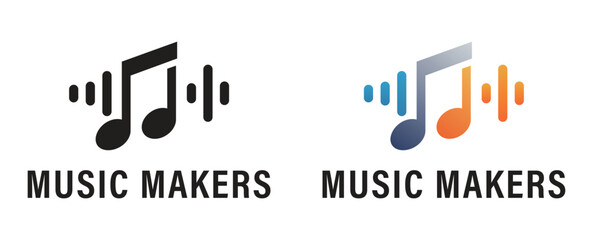 Music Makers Logo Design Featuring Musical Note and Audio Sound Wave Equalizer - Professional Branding for Audio Production, DJ, and Recording Studios