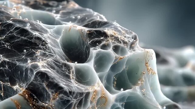 Macro texture of black gold marble with emerald veins