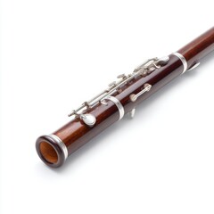 Elegant wooden flute with silver keys and polished finish showcasing craftsmanship and musical heritage in a serene light setting