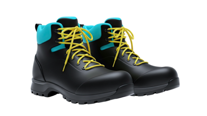 Black and Teal Hiking Boots with Yellow Laces