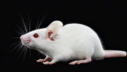 White Albino Laboratory Mouse Profile on Black Background
