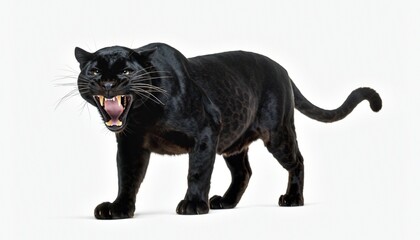 Fierce Black Panther Roaring on White Background © coor