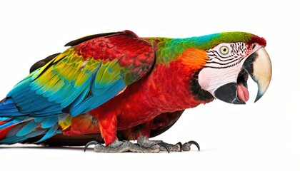 Obraz premium Vibrant Green-Winged Macaw Parrot Squawking on White Background