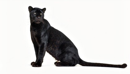 Majestic Black Panther Sitting on White Background
