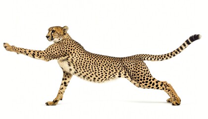 Graceful Cheetah Stretching in Yoga Pose on White Background © coor