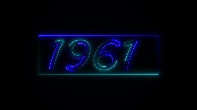 Neon text calendar 1961 Sal animation, glowing neon icon animation .Seamless looping video.