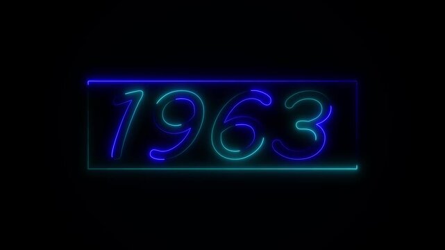 Neon text calendar 1963 Sal animation, glowing neon icon animation .Seamless looping video.