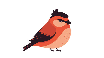 Obraz premium Adorable cartoon illustration of a small, plump red and black bird with a determined expression, isolated on a white background.