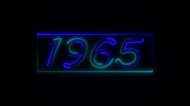 Neon text calendar 1965 Sal animation, glowing neon icon animation .Seamless looping video.