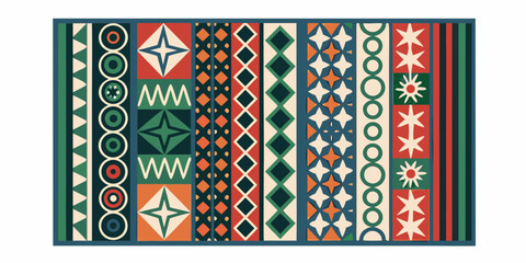 vibrant geometric patterns on a rug or mat with various shapes and colors