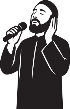 Bearded man in traditional robe singing with microphone vector silhouette