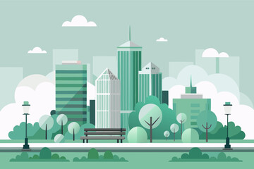 Modern City Skyline Vector Illustration with Urban Park