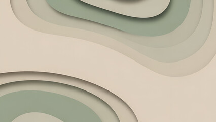 Subtle layered paper cut background featuring organic flowing wave shapes in muted sage green and cream tones creating abstract depth and sophisticated texture for design projects