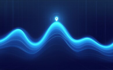 Glowing blue sound wave frequency visualization with question mark symbol