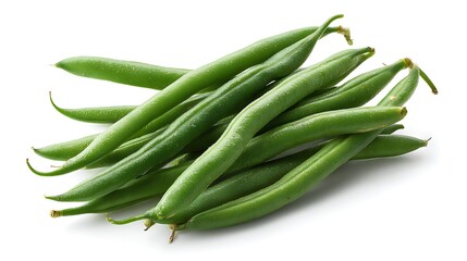 Small bundle of fresh green beans with natural curvature and surface texture