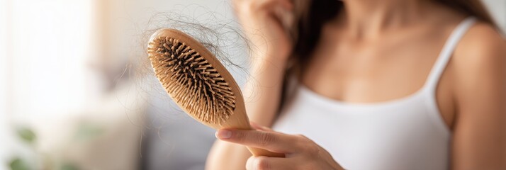 Minimal Hair Loss Concept Scene with Hairbrush and Large Copy Space Background