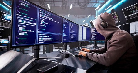 Mid-Age Caucasian Man Hacking Computer