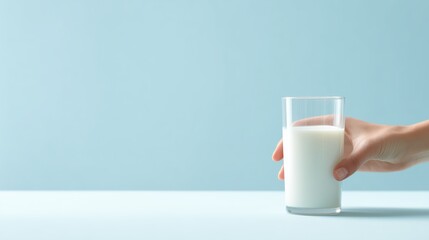 Minimal Healthy Drink Scene with Glass of Milk and Large Copy Space