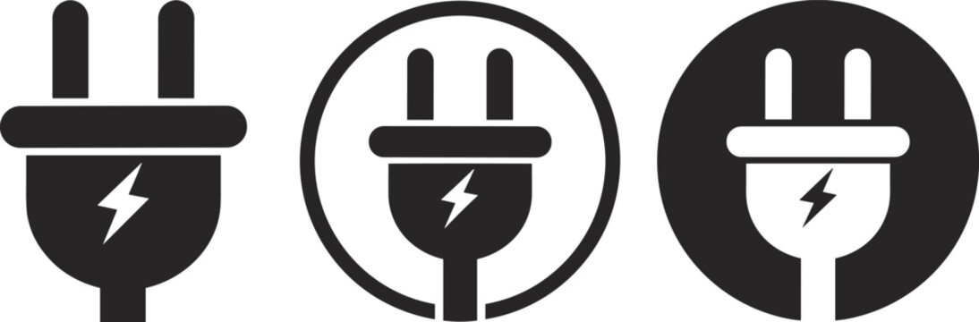 Three black and white plug with lightning symbol electricity