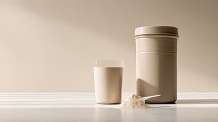 Minimal Nutrition Preparation Scene with Protein Powder and Large Copy Space