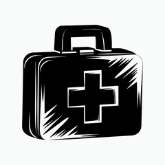 Obraz premium First aid kit with medical cross symbol in black and white design 