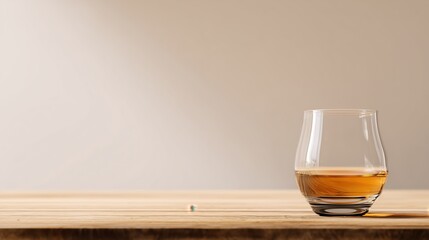 Minimal Table Scene with Whiskey Glass and Large Copy Space for Health Message