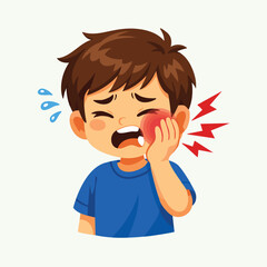 Obraz premium Boy Crying From Toothache Cartoon Illustration