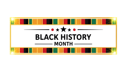Black history month banner with colorful pattern and stars on transparent background