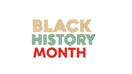 Black history month typography design with colorful text on transparent background